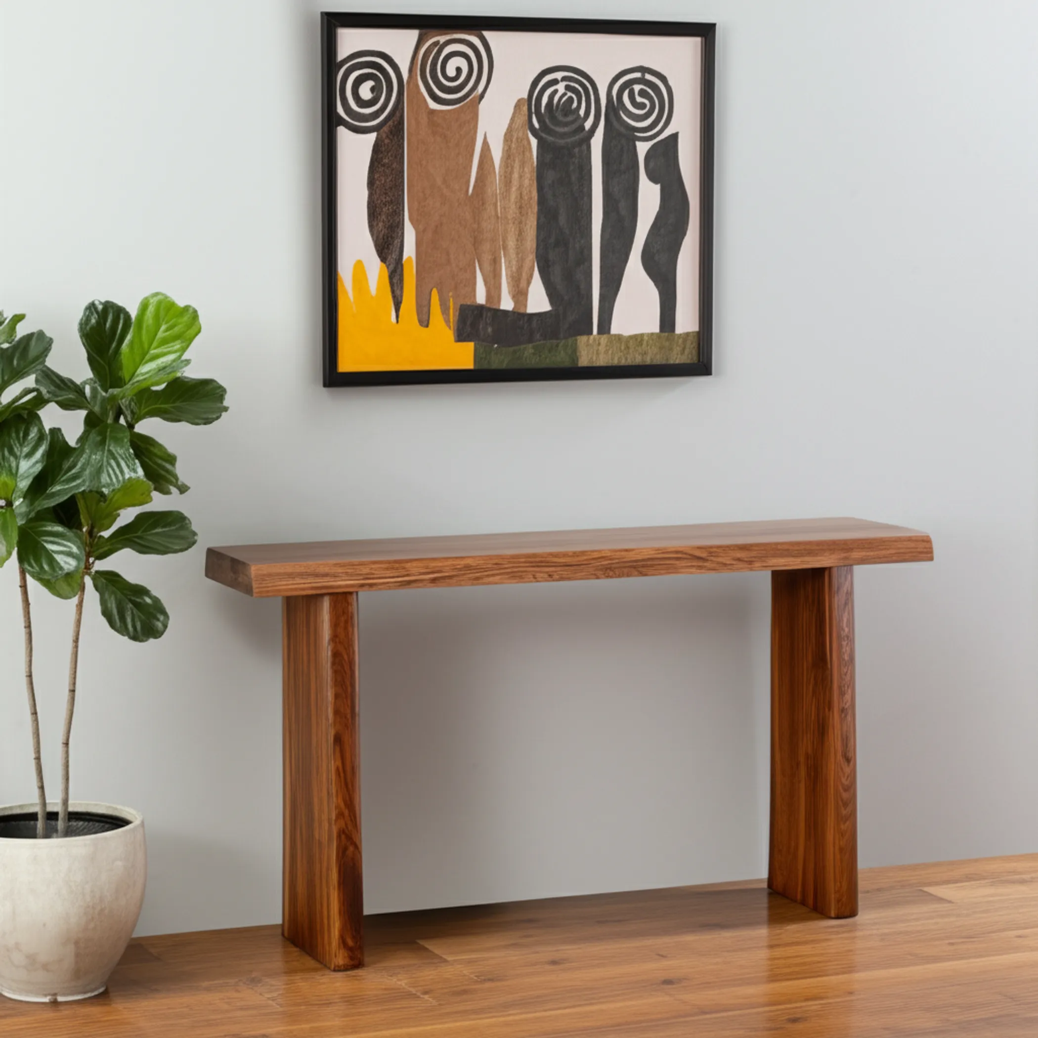 Brown Solid Wood Double Pedestal Live Edge Console Table