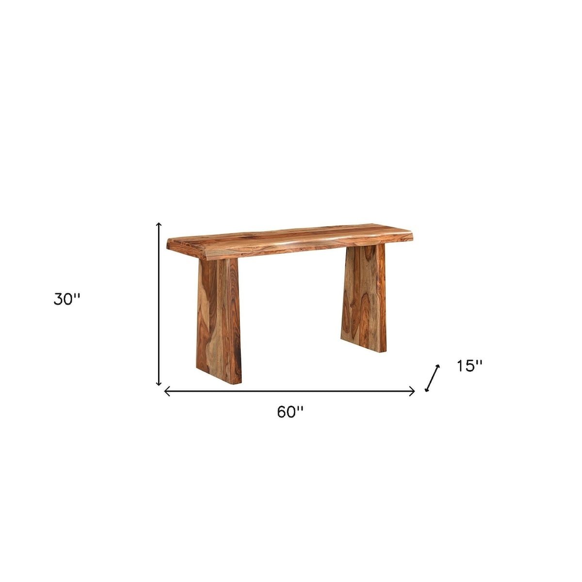 Brown Solid Wood Double Pedestal Live Edge Console Table - Image 2