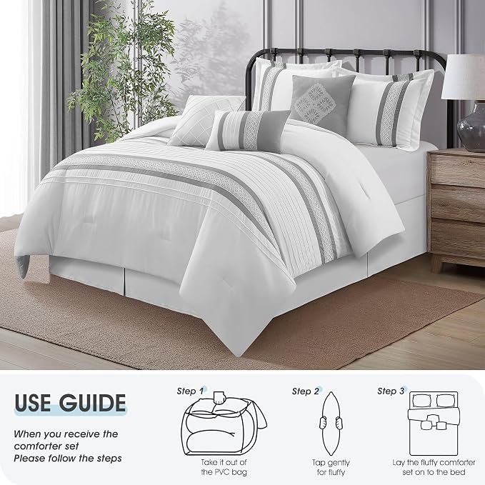 New Set Comforter White Minimal Striped Soft Bedding Set - Image 3
