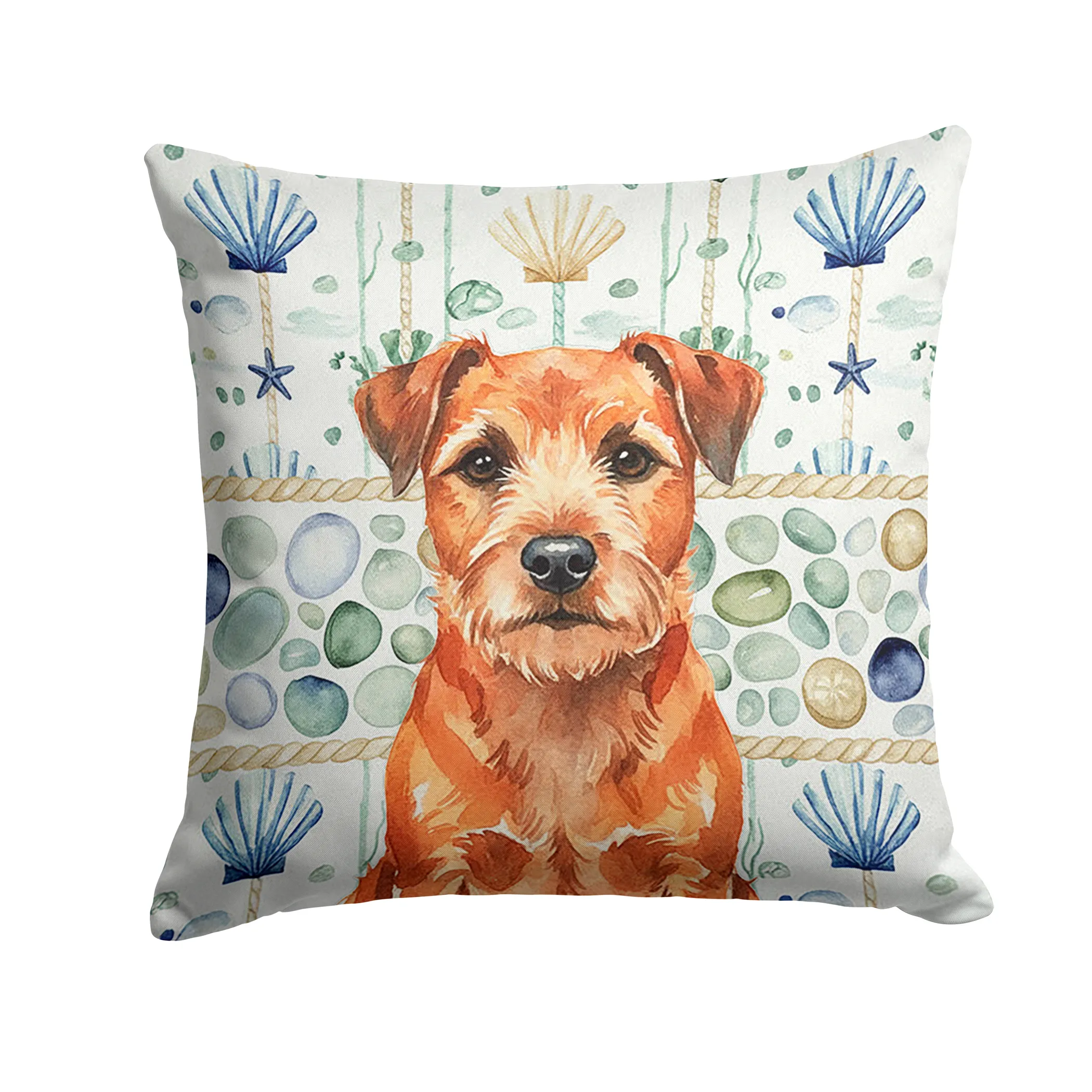Red Border Terrier Coastal Sea Glass Throw Pillow