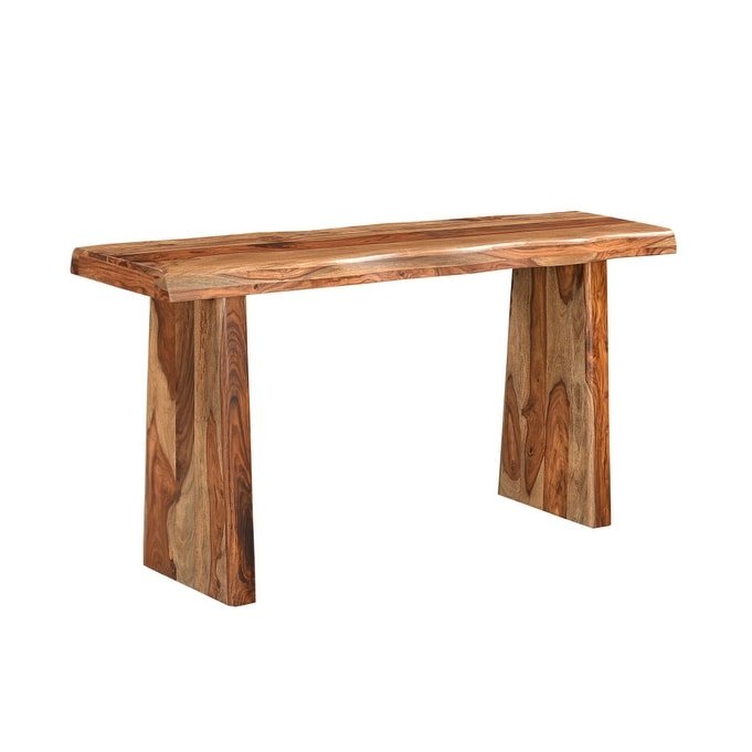 Brown Solid Wood Double Pedestal Live Edge Console Table - Image 3